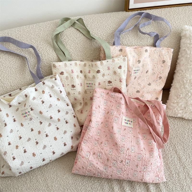 4 New Sweet Cartoon Bear Embossed Shoulder Bag Double Shopping Bag Cute Student Casual Armpit Bag