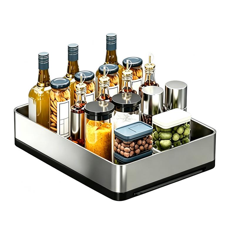 Multi-Functional Kitchen Countertop Rack with Sliding Rails and Spice Storage