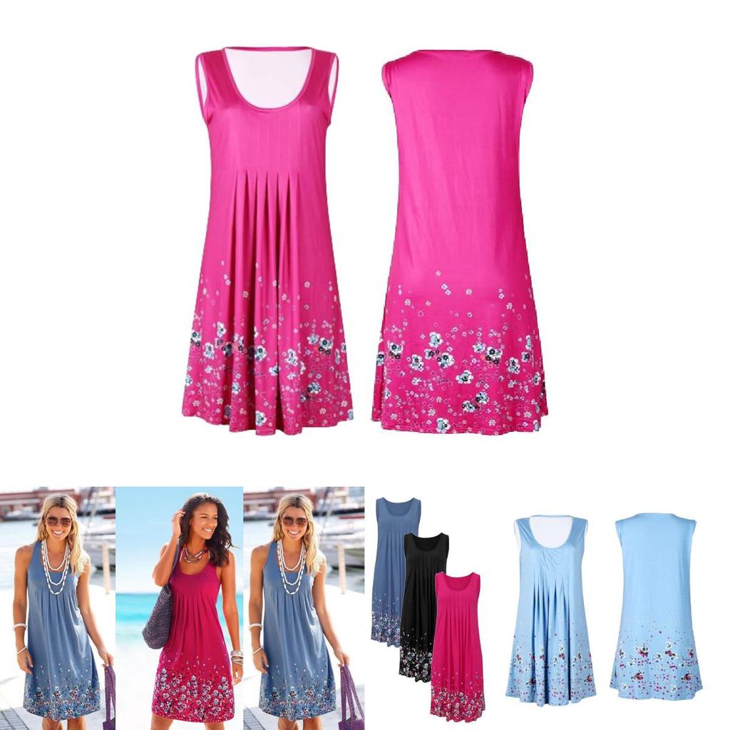 Urban Chic Sleeveless Floral Print Loose Fit Midi Dress Polyester Blend