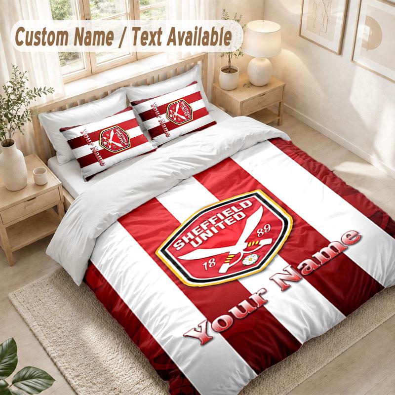 Custom Name Bedding Set 3 PiecesSheffield United FC Print Duvet Cover + 2 Pillowcases Soft Bed Decor
