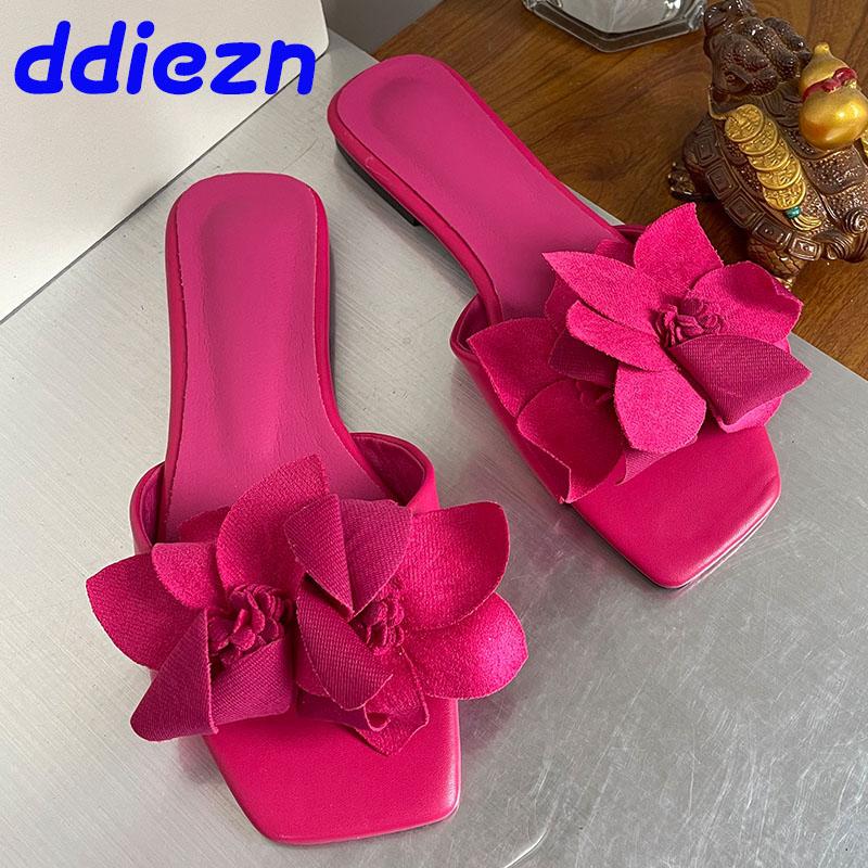 Fashion Flats Footwear Ladies Slides Slippers Fashion Flower Summer Beach Flip Flops Female Sandals Women Slippers Shoes Big Size