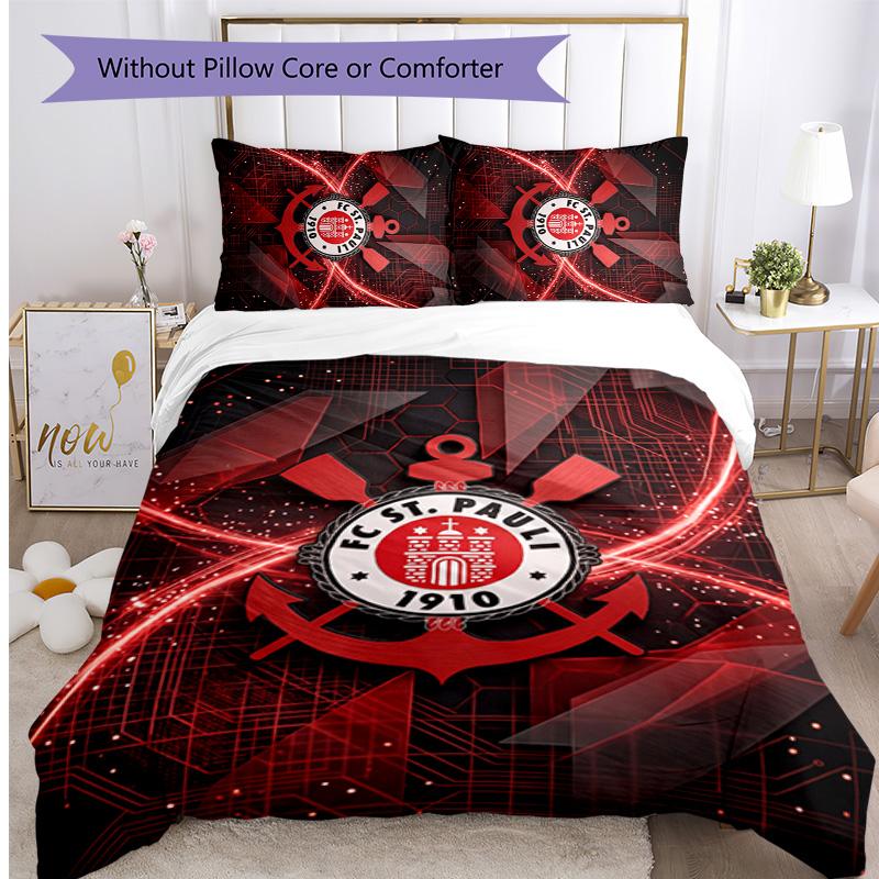 FC St. Pauli Football Printed 3 Pieces Bedding Set, Comfortable Skin Friendly Bedroom Duvet Cover Set