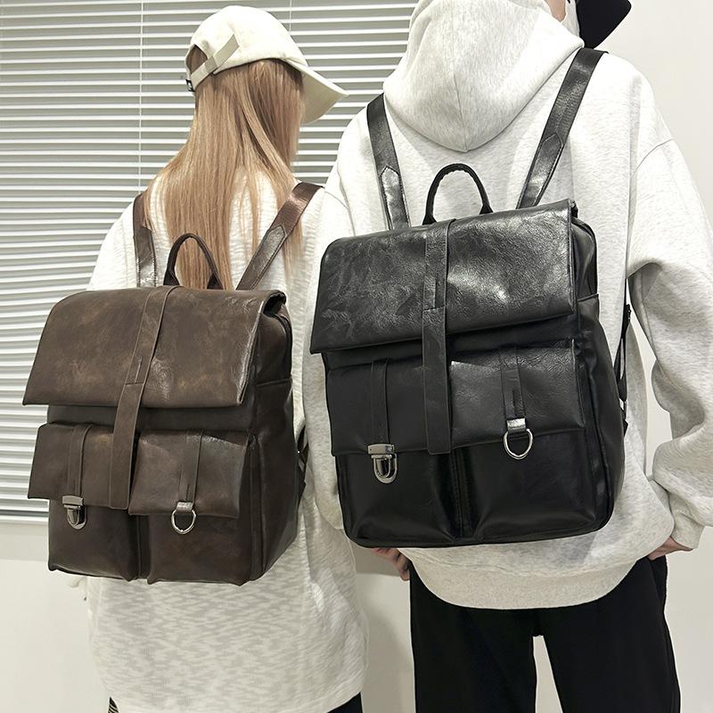 Schoolbag Vintage PU Leather Backpack Men's and Women's Commuter Niche Design Sense Travel Backpack Advanced Sense Student School Bag Computer Bag