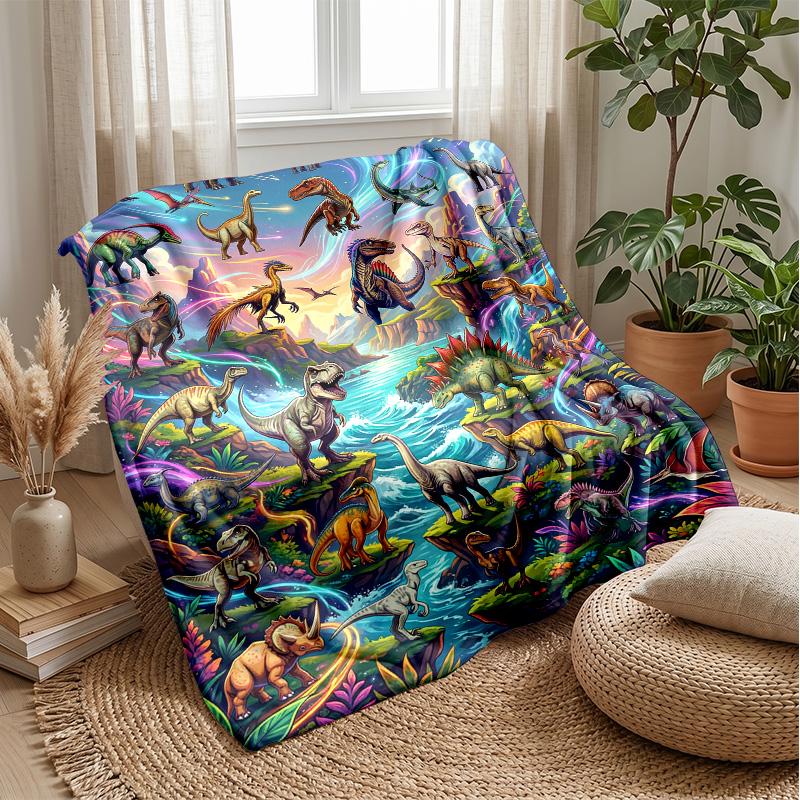 Dinosaur Jurassic Adventure Blanket Personalized Name Flannel Blanket Soft Cozy Plush Throw for Sofa Bed Lightweight Home Decor