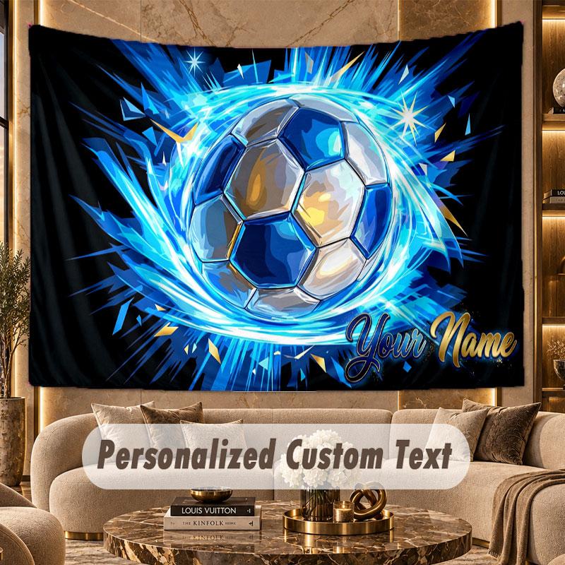 Soccer (338) Theme Wall Tapestry Customized With Name Text Personalized Hanging Tapestry For Bedroom Living Room Decor