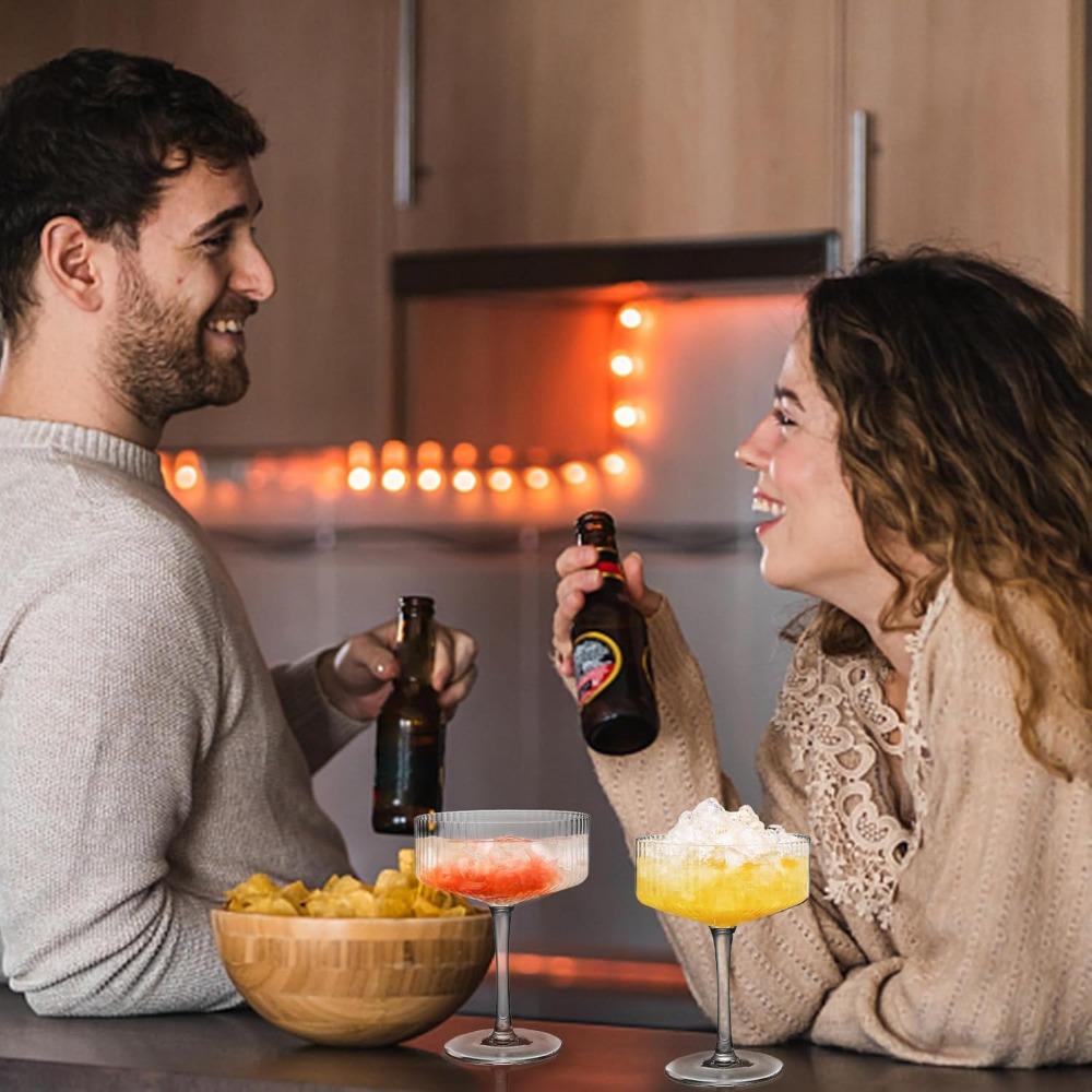 4ks Akrylové Vintage Art Deco Nerozbitné Sklenice Kupé na Martini Víno Šampaňské a Koktejlové Sklenice Plastové Žebrované Sklenice 11,5oz