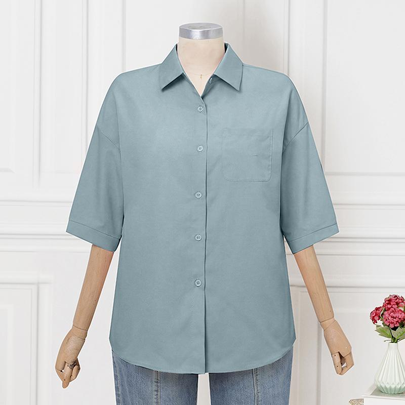 

ZANZEA Women Casual Turn Down Collar 3/4 Sleeve Loose Commute Blouse 5XL синій