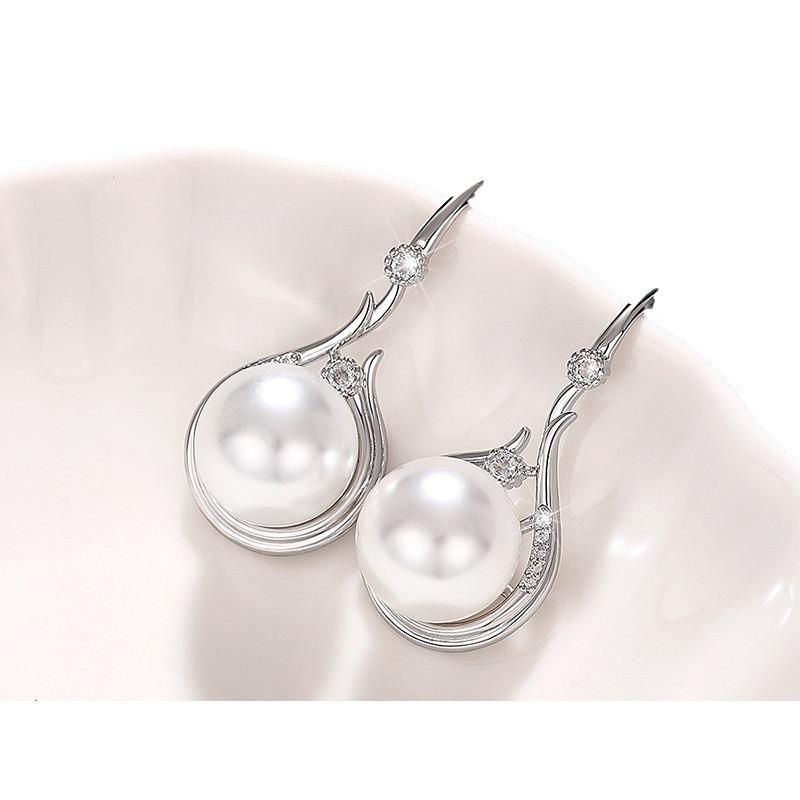 Silver Plated Teardrop Pearl & CZ Jewelry Set, Elegant Drop Earrings & Pendant Necklace Set for Women