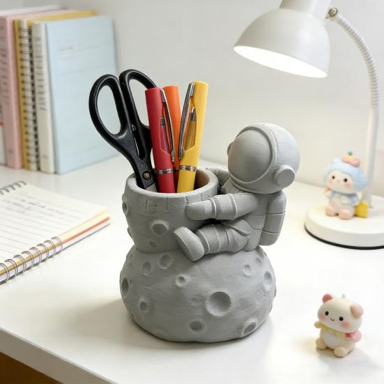 Portapenne Astronauta Stampato in 3D con Base Lunare Carino Organizer da Scrivania a Tema Spaziale per Bambini Portamatite ad Alta Capacità Portaspazzole