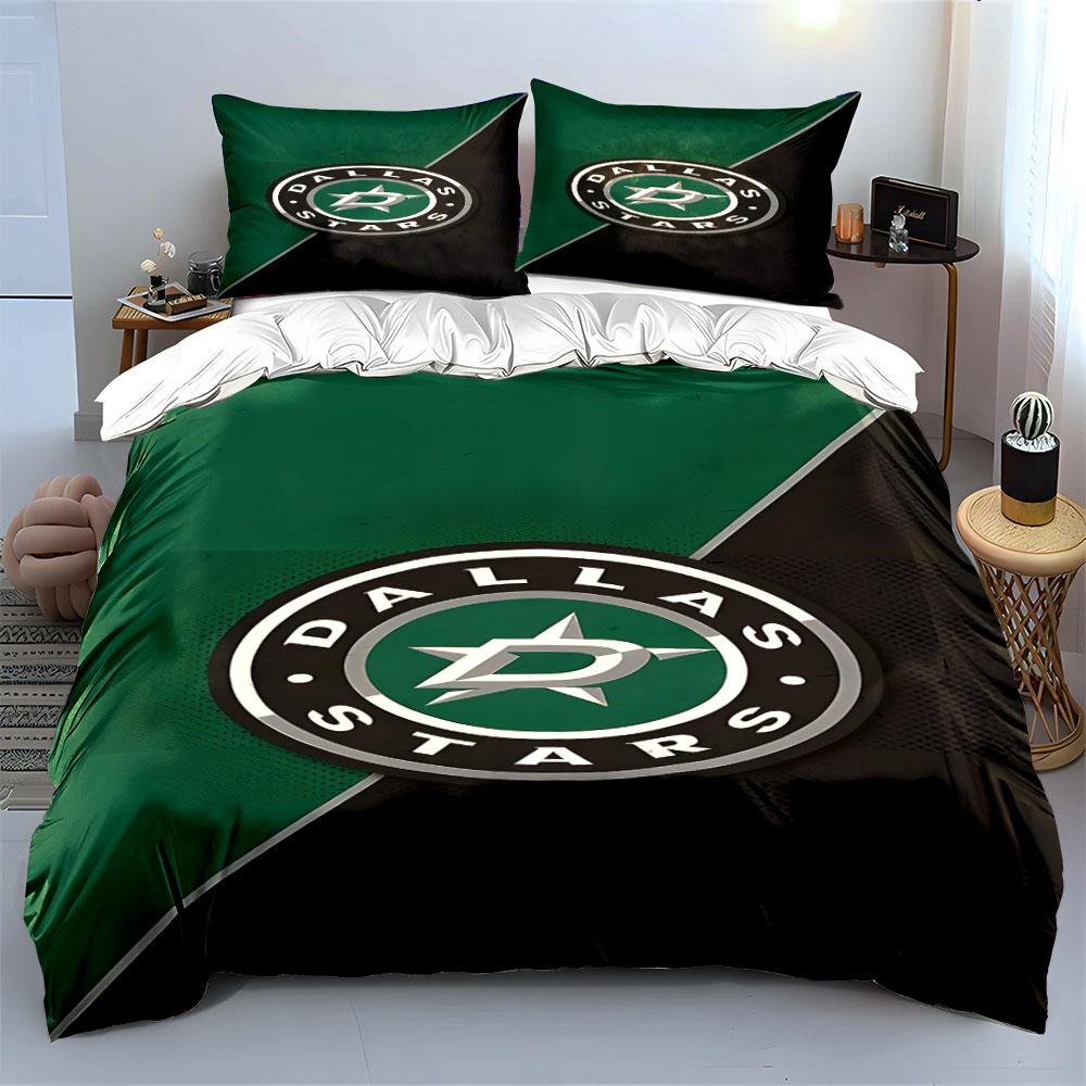 "Dallas Stars Logo Green and Black Design" Print Bedding Set Duvet Cover Pillowcases (1* Duvet Cover 2* Pillowcases Do Not Include Comforter)