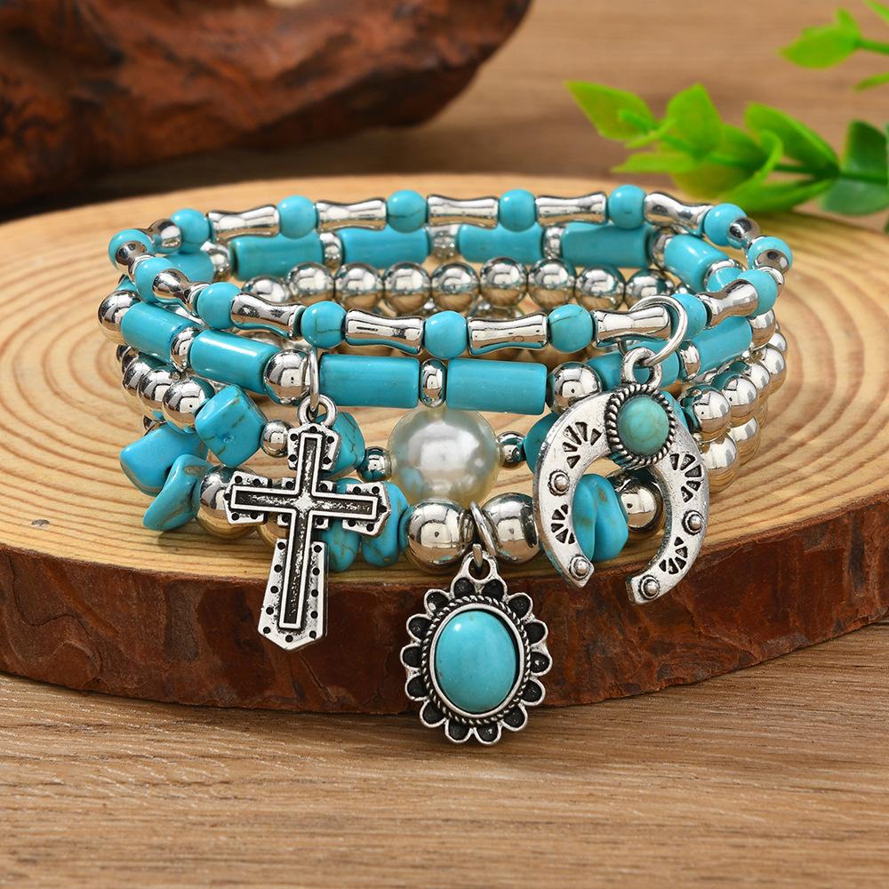 

Перлинний браслет для жінок Бірюзовий браслет-манжета Бохо Браслети з бісеру Західні браслети Навахо Перлова біжутерія Ручна робота Богемський браслет-манжета з бісеру Регульований обертовий браслет-манжета