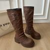Winter Woman Knigth Knee-High Boots Street Style Thick Sole Belt Buckle Slip On Shoes Vintage Long Booties  De Muje