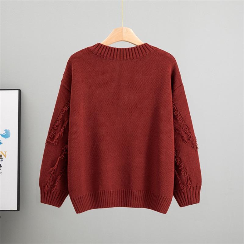 Loose Knitted V-neck Lazy Fringed Sweater Women's 2025 Autumn New Fashion Foreign Style Inner Top
