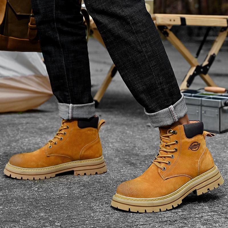 Men Leather Fashion Motorcycle Boots 2024 New Mens Lace-Up Casual Shoes Men's Ankle Boots Comfortable Low Top Male Sneakers