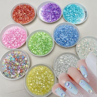1440pcs 3D Colorful Mermaid Round Glass Beads Nail Charms Aurora Crystal Rhinestones Decoration Bubble Gems Manicure Accessories