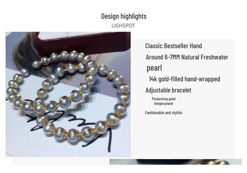 Gold-Plated Freshwater Pearl Bracelet, 6-7mm, Adjustable, Simple and Elegant Style 043