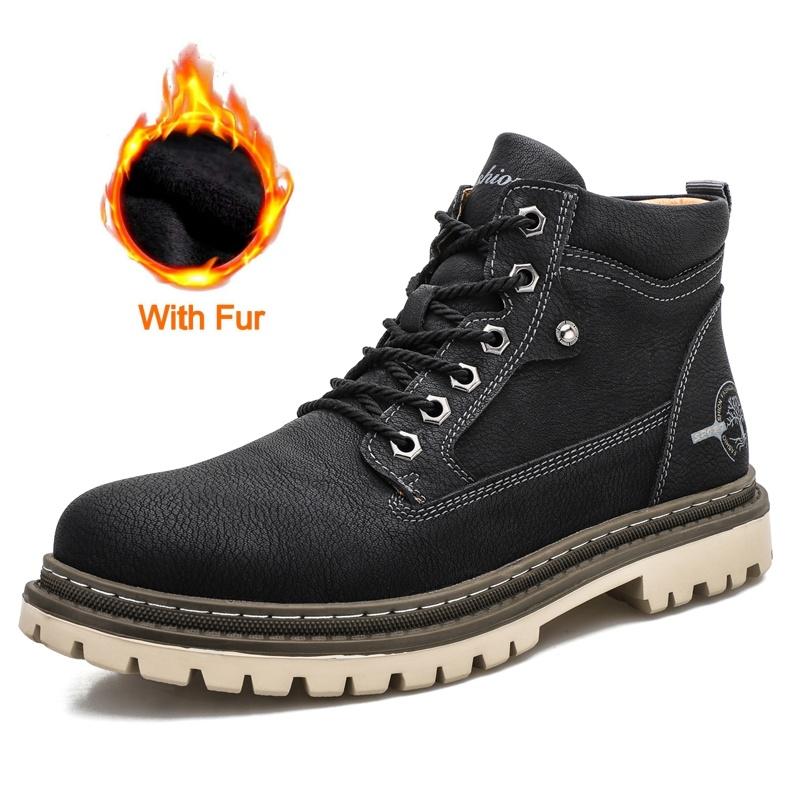 Fashion High Quality Men High Top Designer Boots Classic Lace-Up Casual Leather Round Toe Boots Men Fashion Outdoor Antiskid Ankle Boots