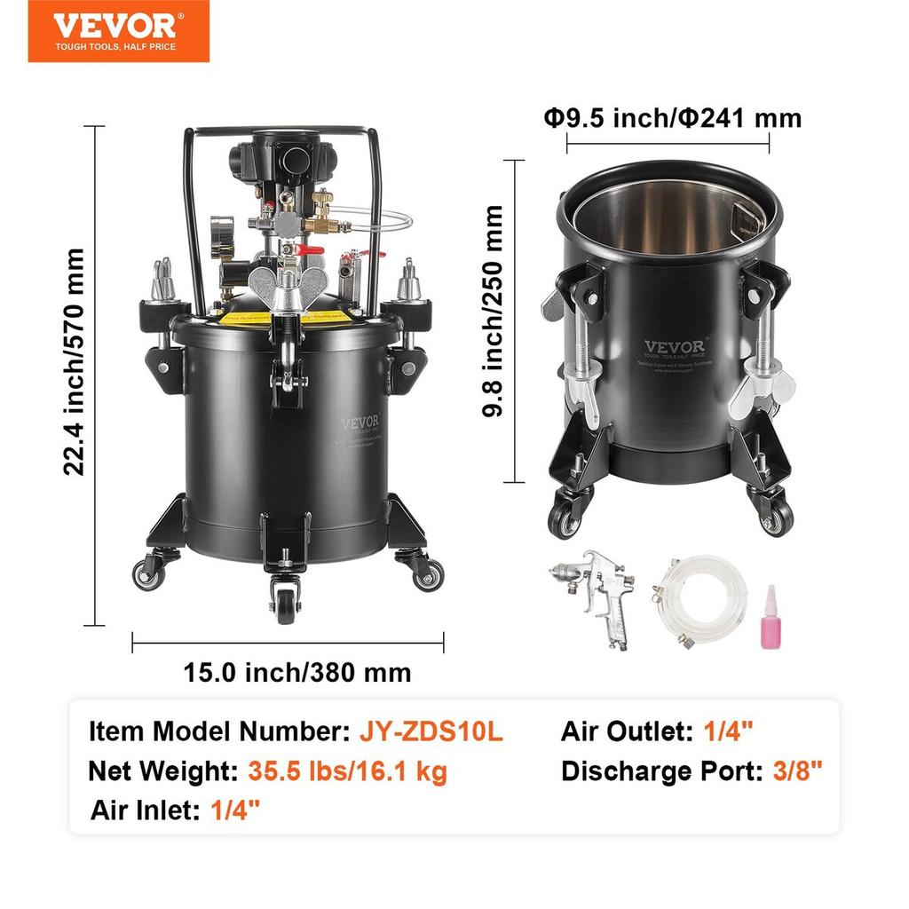 Réservoir à pression pour peinture en aérosol 10 L / 2,5 gal Agitation entièrement automatique 70 psi