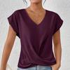 Women's Solid Color V-neck T-shirt Elegant Short-sleeved Blouse Spring and Summer Casual Women's Clothing