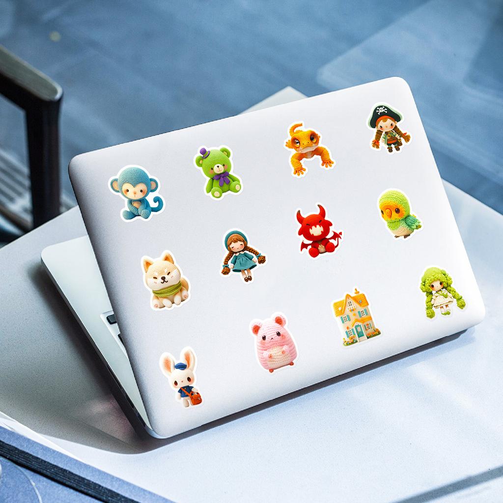 50Pcs Crochet Doll Cartoon Stickers - Cute Frog Starfish Decals for Luggage & Daily Decor