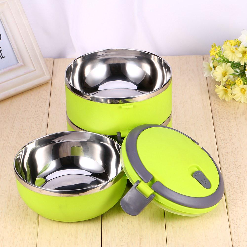 Round 3 Layer Durable Stainless Steel Lunch Box Bento Picnic Food Container