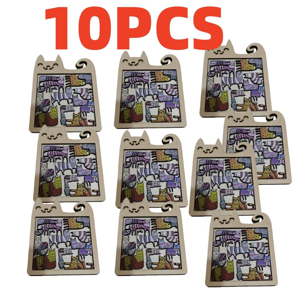 1PCS Wooden Cat Shape Puzzles Mini Irregular Animal Cat Pieces Table Games Montessori Kids Creative Educational Toy