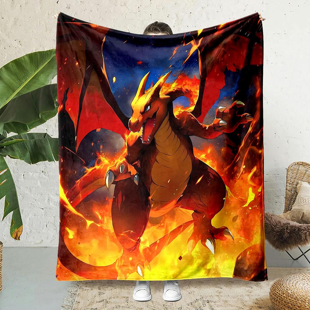 1PC Japanese Cartoon Pokemon Charizard Dragon Fluffy Soft Flannel Blanket Sofa Adult Blanket Office Lunch Break Blanket Gift