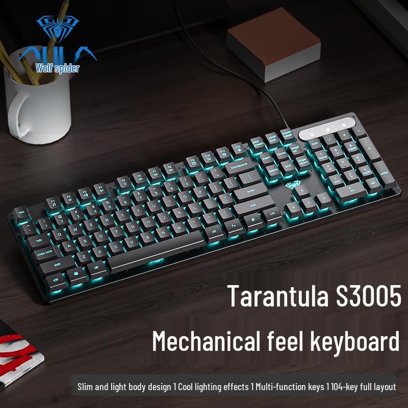 AULA Tarantula Wired Silent Keyboard: Mechanical Feel & Cool Lighting for Office/Desktop