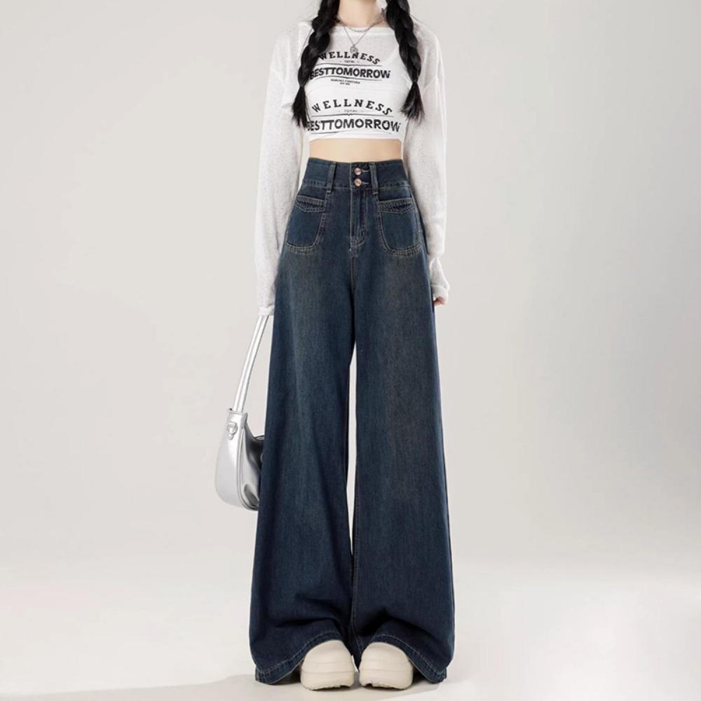 

Ленивые и расслабленные джинсы-швабры весна и осень новые грушевидные свободные и тонкие джинсы широкого кроя 2XL