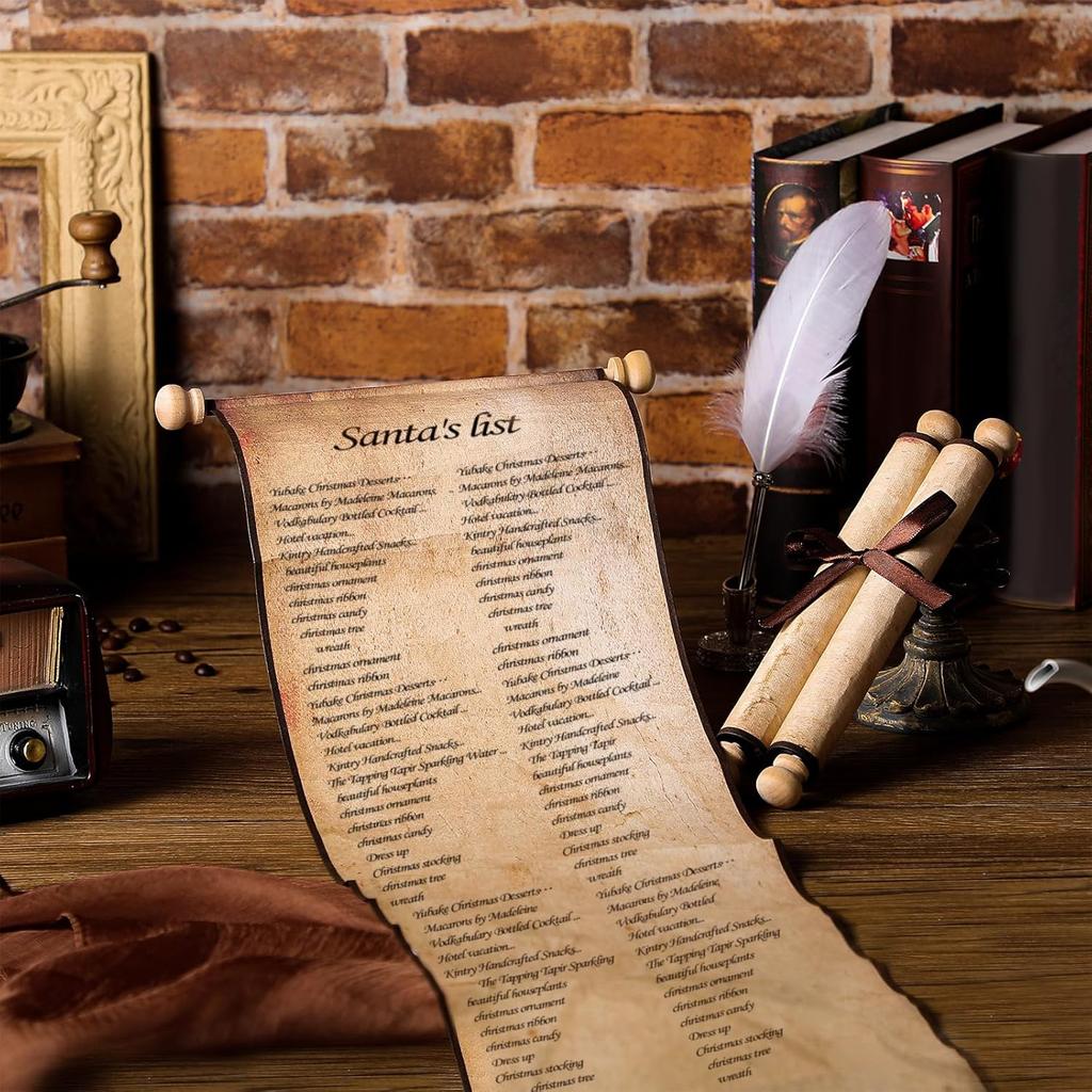 Epakh 2 Pack Blank Paper Scrolls 9 x 144 Inches Wrapped on Wood Rod for Writing, Drawing, Calligraphy, Wedding Vows, Cosplay Prop, Renaissance