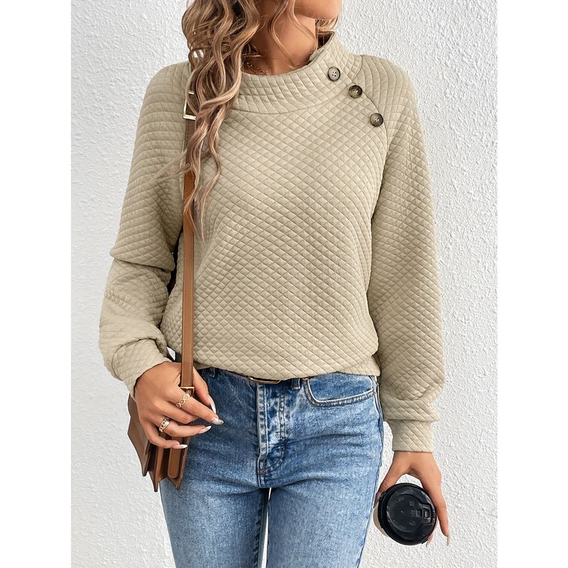 

Style Autumn and Winter New Arrival Women s Clothing Fashion Temperament Leisure Pure Color Long Sleeves Crew Neck Pullover Sweatshirt Women s Top Khaki S