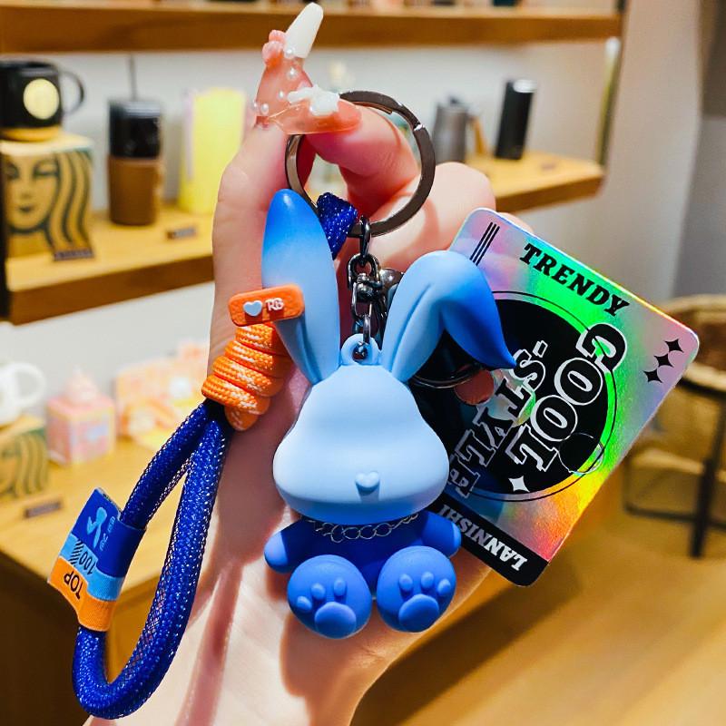 Creative Gradient Rabbit Bag Charm Adorable Pvc Key Accessory For Graduates
