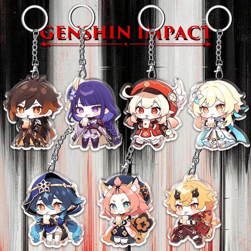 Portachiavi Acrilico Genshin Impact da 12cm Accessori Zaino Studente Hu Tao Yoimiya Zhongli Raiden Shogun Accessori Regali per Feste