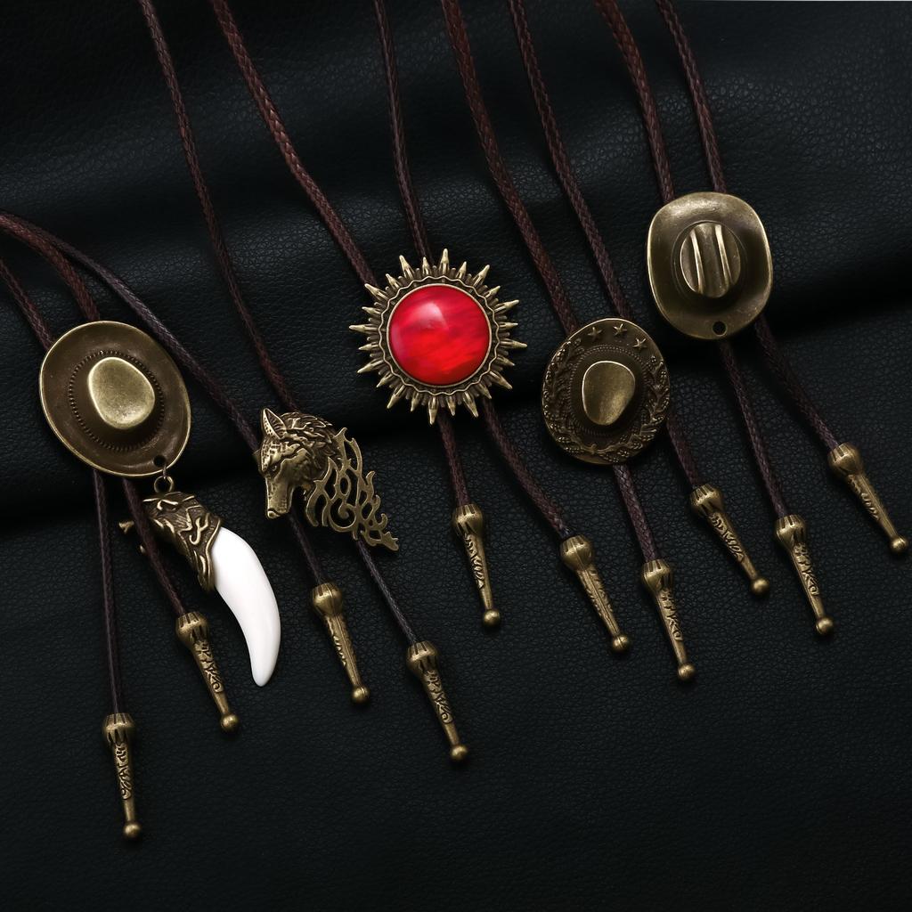 Classic Bolo Tie for Men Women Vintage Hat Pendant Viking Bolotie Necktie Western PU Leather Rope Tie Concert Shirt Tie Jewelry