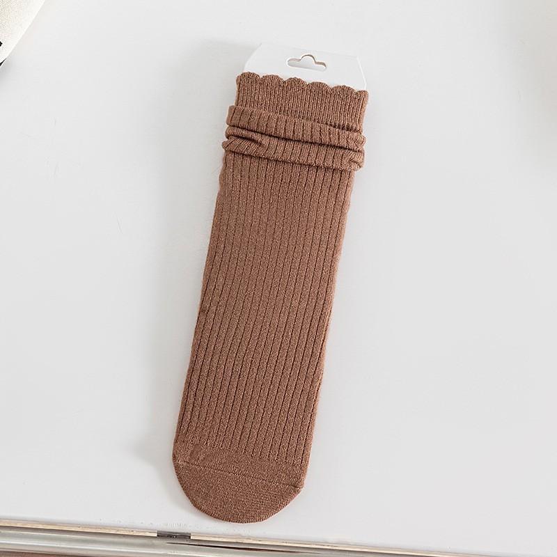 Lace Socks Children'S Stacking Socks Thickened Warm Wool Socks Solid Color Retro Sweat-Absorbing And Deodorant Medium Tube Socks