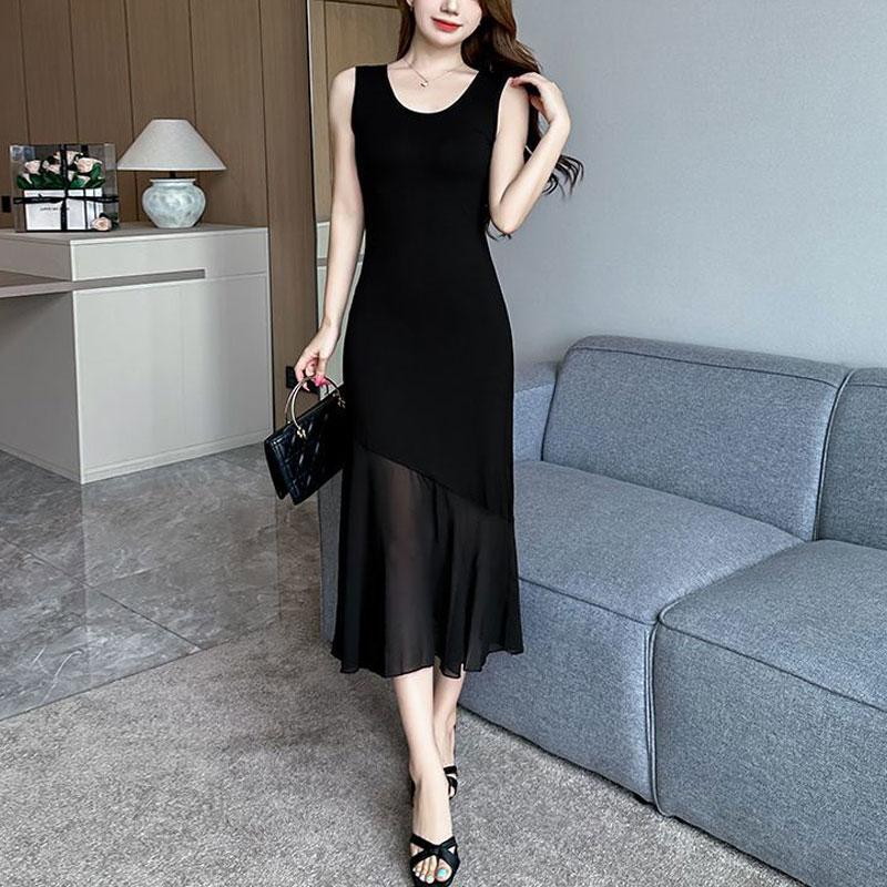 Sleeveless Vest Dress Women's Summer New Suspender Skirt Long Black Hip Skirt Slim Design