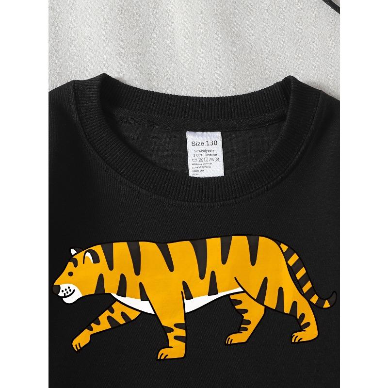 Kids Sweatshirt Crewneck Sweatshirt Tiger Stripes Pattern Print Design Art Machine Washable, Spring And Autumn, Sportswear And Casual Wear