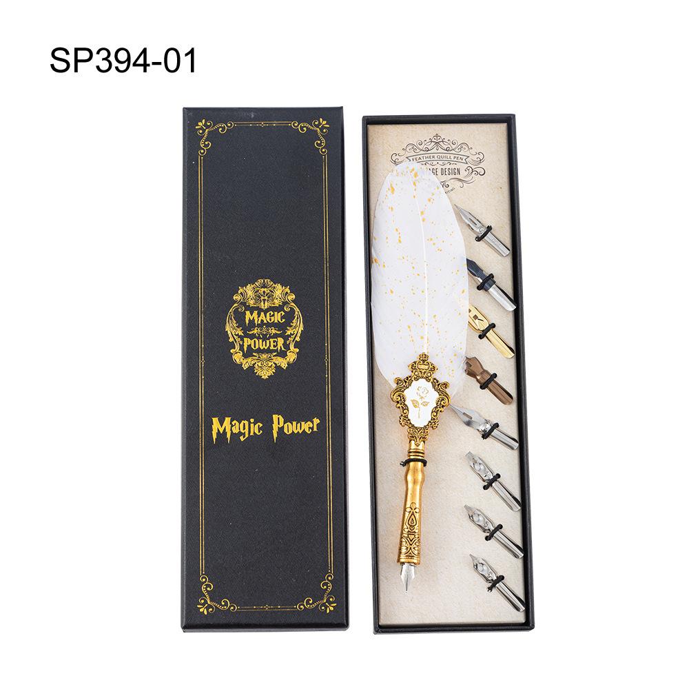 Custom Company Promotion Gifts Sprinkling Gold Vintage Company Promotion Gift Set Feather Dip Pen