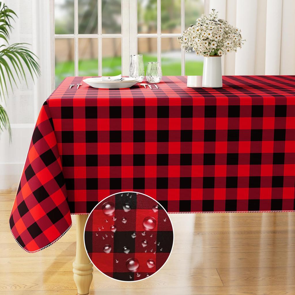 Olanly Rectangle Waterproof Vinyl Table Cloth Buffalo Flannel Backed Tablecloth Wipeable Plastic Table Cover For Easter Kitchen