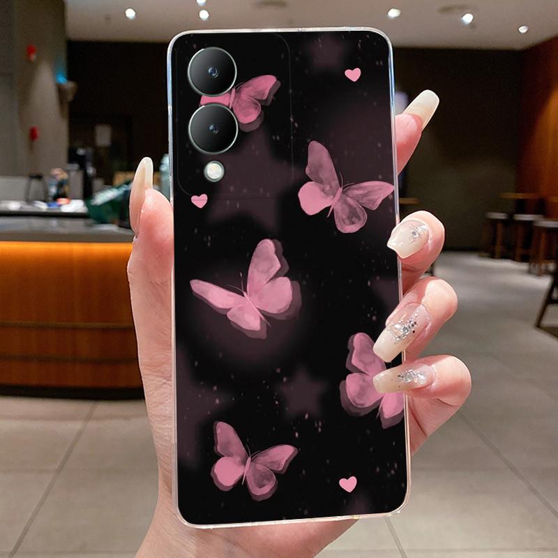 Phone Case For Vivo Y17s 4G / Y28 5G Butterfly Bow Protective Thin Casing VivoY17s Y 17S 4G Transparent Soft Silicone TPU Cover