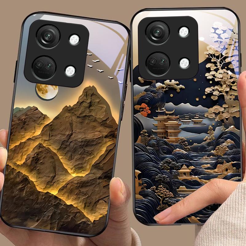 Jubao Basin Water For OnePlus Nord 3 5 6T 7 Pro 8 12 10T Reno8 Lite 5G 10R Nord N30 Hard Shell Tempered Glass Phone Case Black