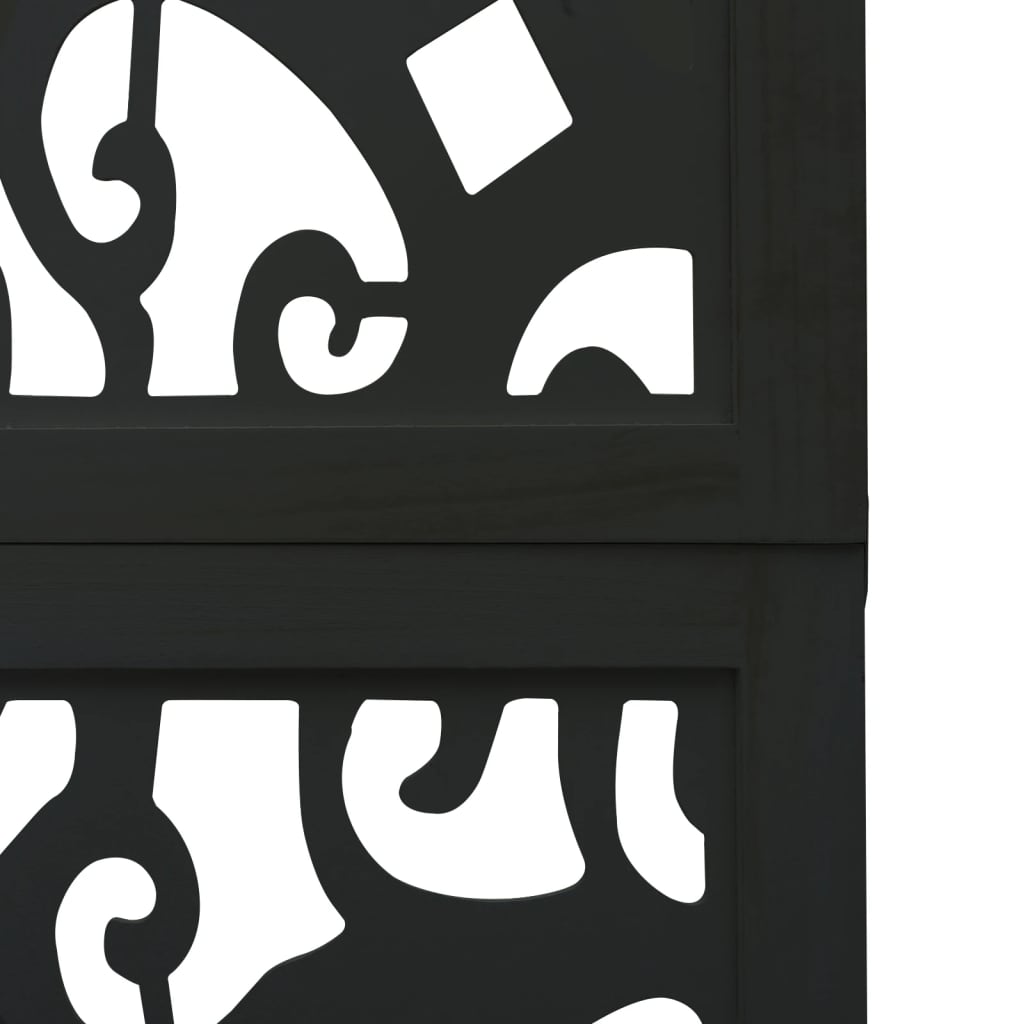 5 Piece Black Folding Screen Solid Paulownia Wood