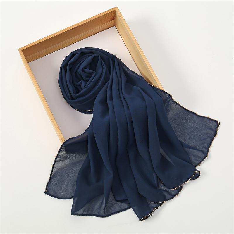 70*180cm Muslim Chiffon Hijab Shawls Scarf Women Solid Color Golden Chain Edge Head Wraps Women Hijabs Scarves Femme Muslim Veil