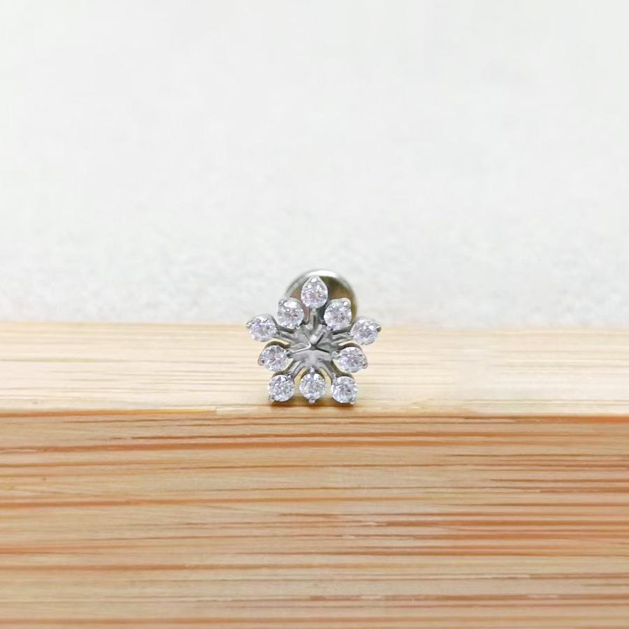 F136 Titanium Flower Peacock Crown Earrings, Long Studs for Cartilage Piercing, 1.2/1.0 Thickness