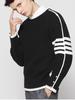 Men's Trendy European Winter Knit Sweater, Four Stripes, Round Neck, Loose Fit, Korean Style, Thick Color Block Design