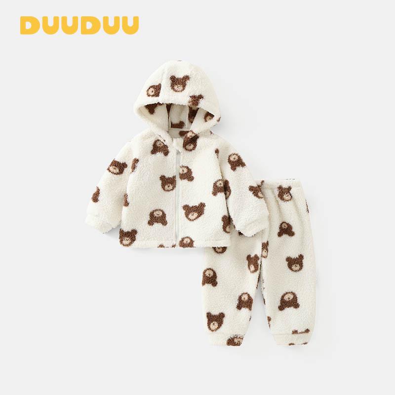 DUUDUU Осень/Зима 2025 Бархатный Комплект из Двух Предметов для Малышей Корейский Стиль Детская Одежда для Дома 80 cm