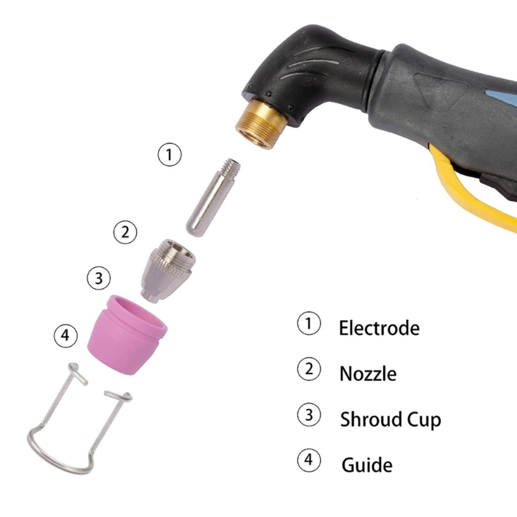 24PCS SG55 AG60 WSD60P Plasma Cutter Cutting Torch Tip Nozzles 0.45in 10Pcs Electrodes 10Pcs Nozzle 2x Cups 2x Brackets
