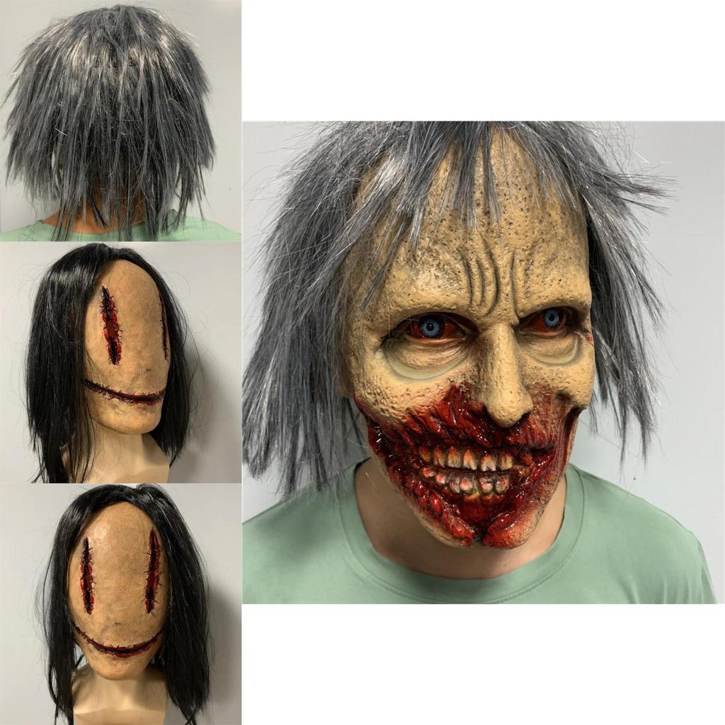 Horror Latex Zombie Mask With Long Hair And Scars For Halloween Costume Party