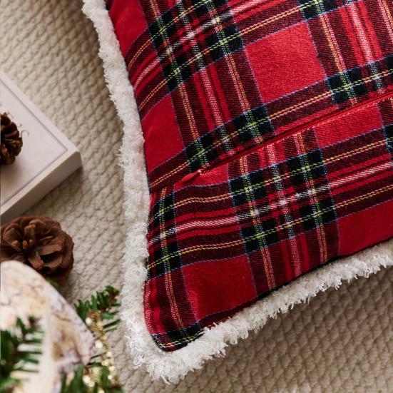 Christmas Plaid Throw Pillow Covers 18x18 Inch Vintage Farmhouse Winter Square Cushion Case for Living Room Couch Sofa Bed