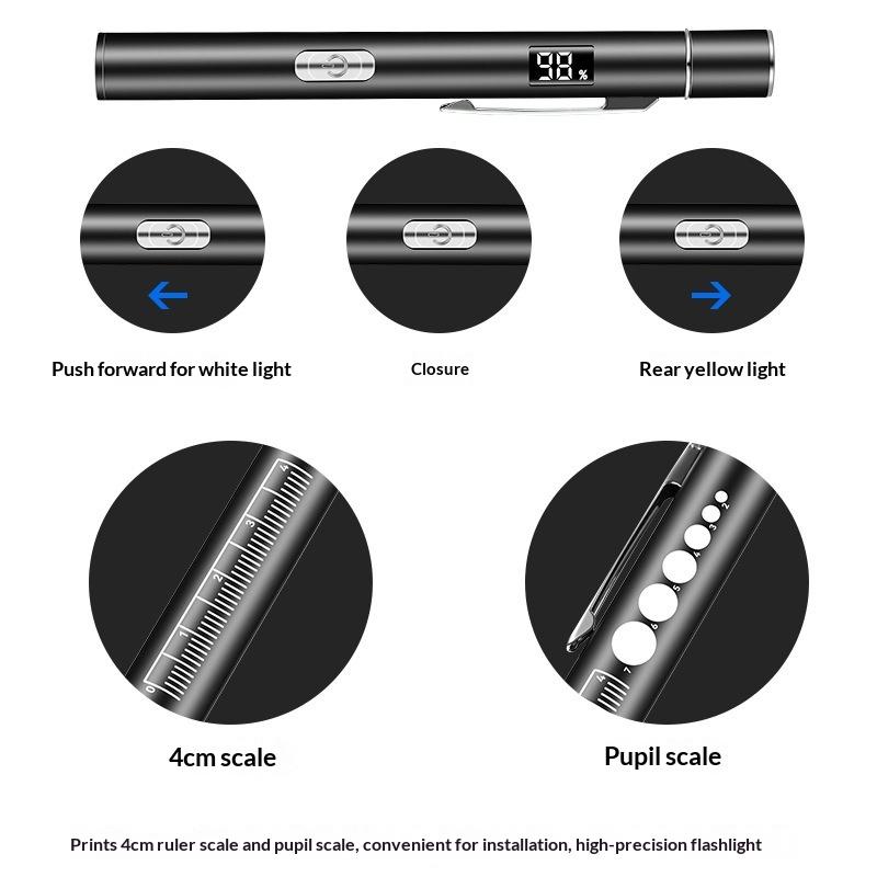 Dual Light Source Pupil Pen Oral Penlight Led Flashlight With Digital Display Screen Mini Medical Handy Usb Rechargeable